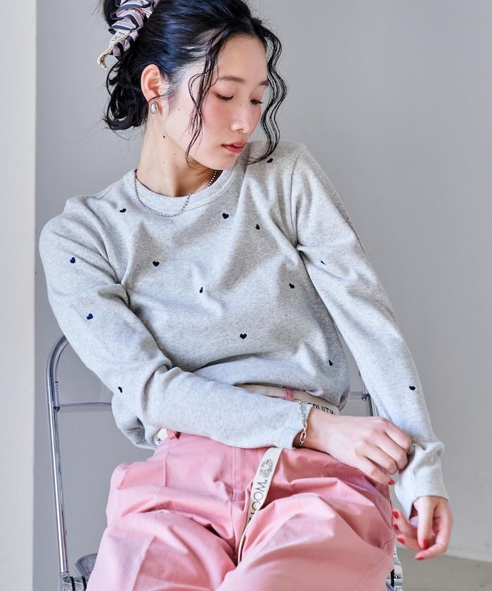 迷你愛心刺繡 長袖T恤