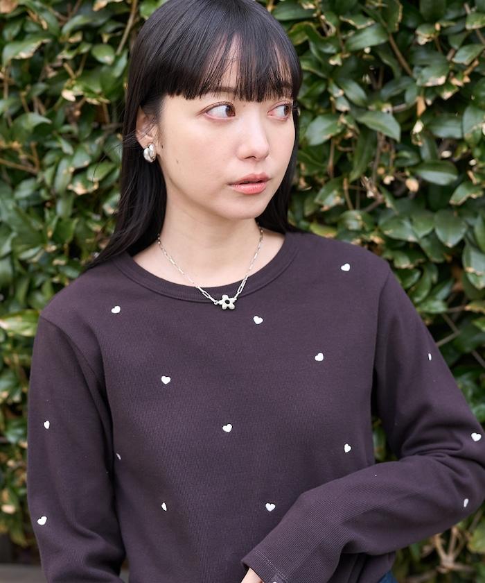 迷你愛心刺繡 長袖T恤