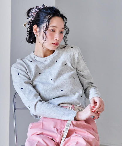 迷你愛心刺繡 長袖T恤