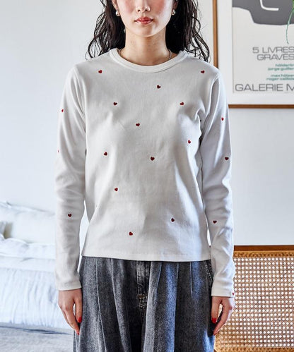 迷你愛心刺繡 長袖T恤