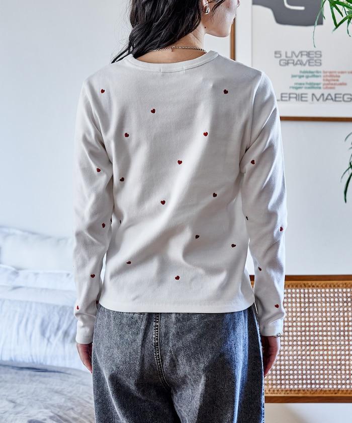 迷你愛心刺繡 長袖T恤