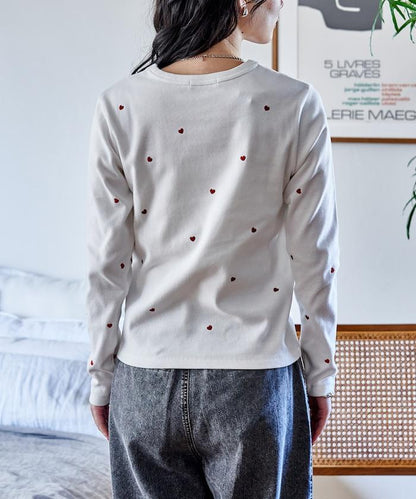 迷你愛心刺繡 長袖T恤