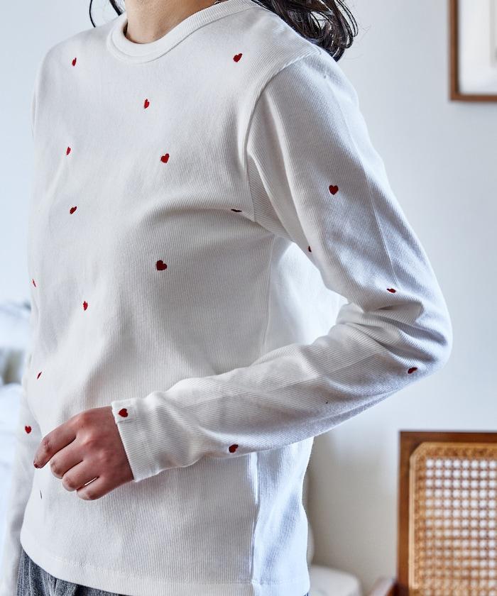 迷你愛心刺繡 長袖T恤