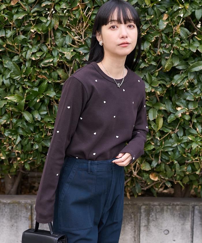 迷你愛心刺繡 長袖T恤