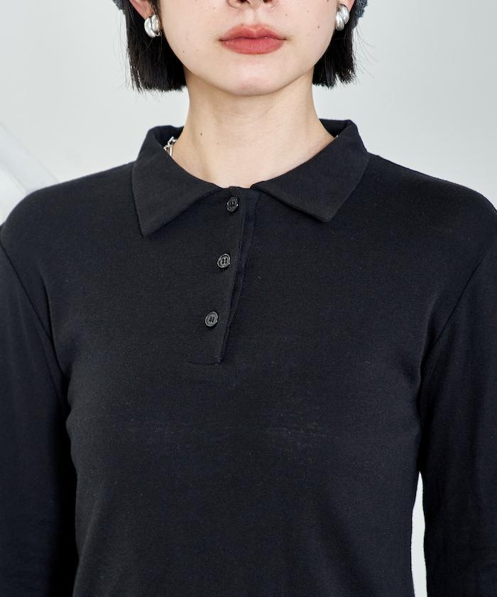 含羊絨 紗布羅紋 POLO領 長袖T恤