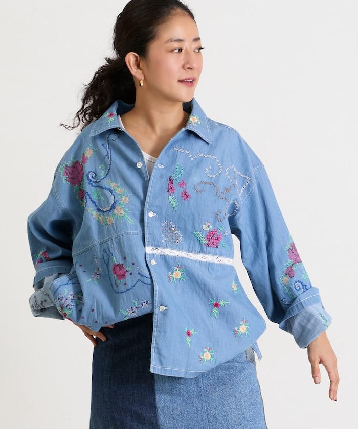 開領刺繡襯衫夾克