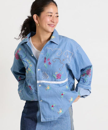 開領刺繡襯衫夾克