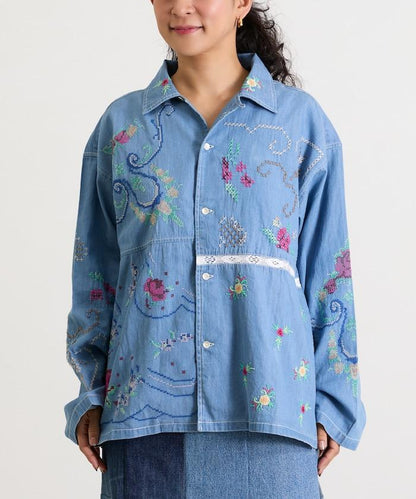 開領刺繡襯衫夾克