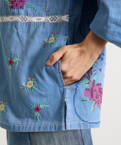 開領刺繡襯衫夾克