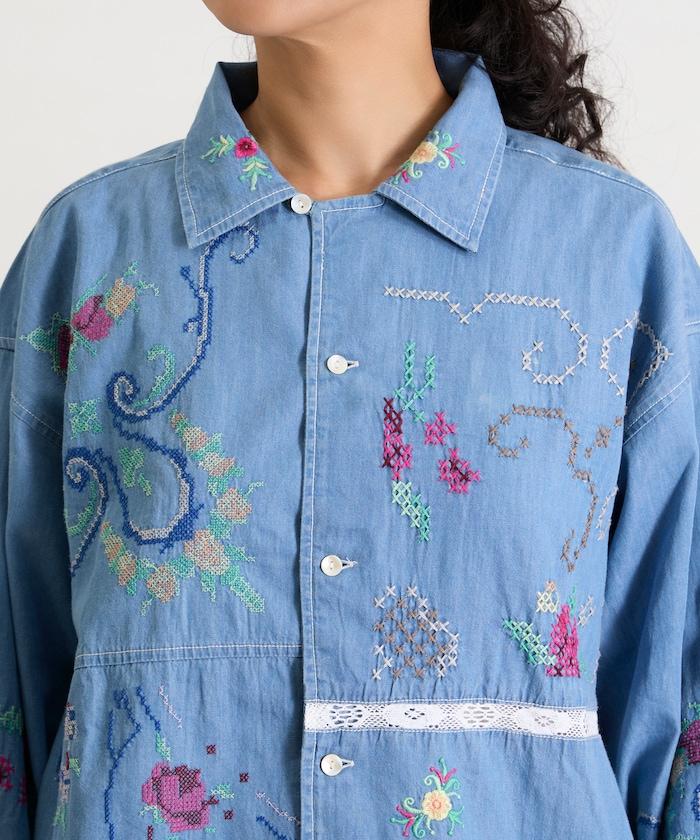 開領刺繡襯衫夾克