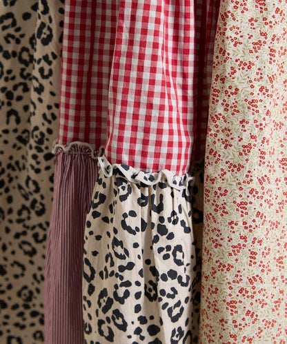 花卉與格紋拼接半身裙