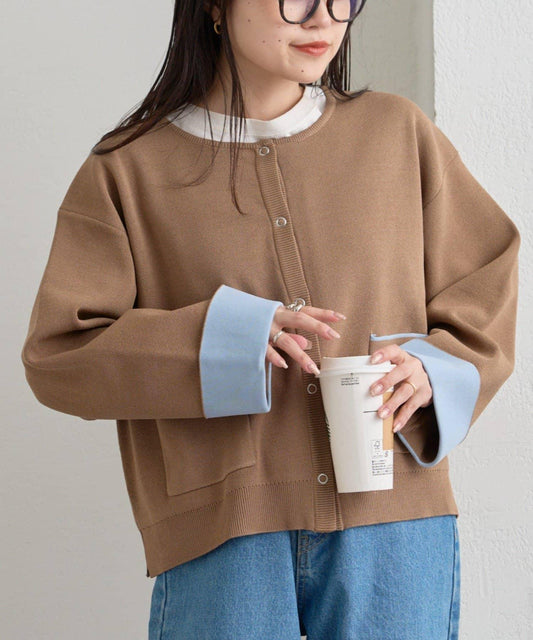 多功能 袖部配色 按扣 針織 開衫