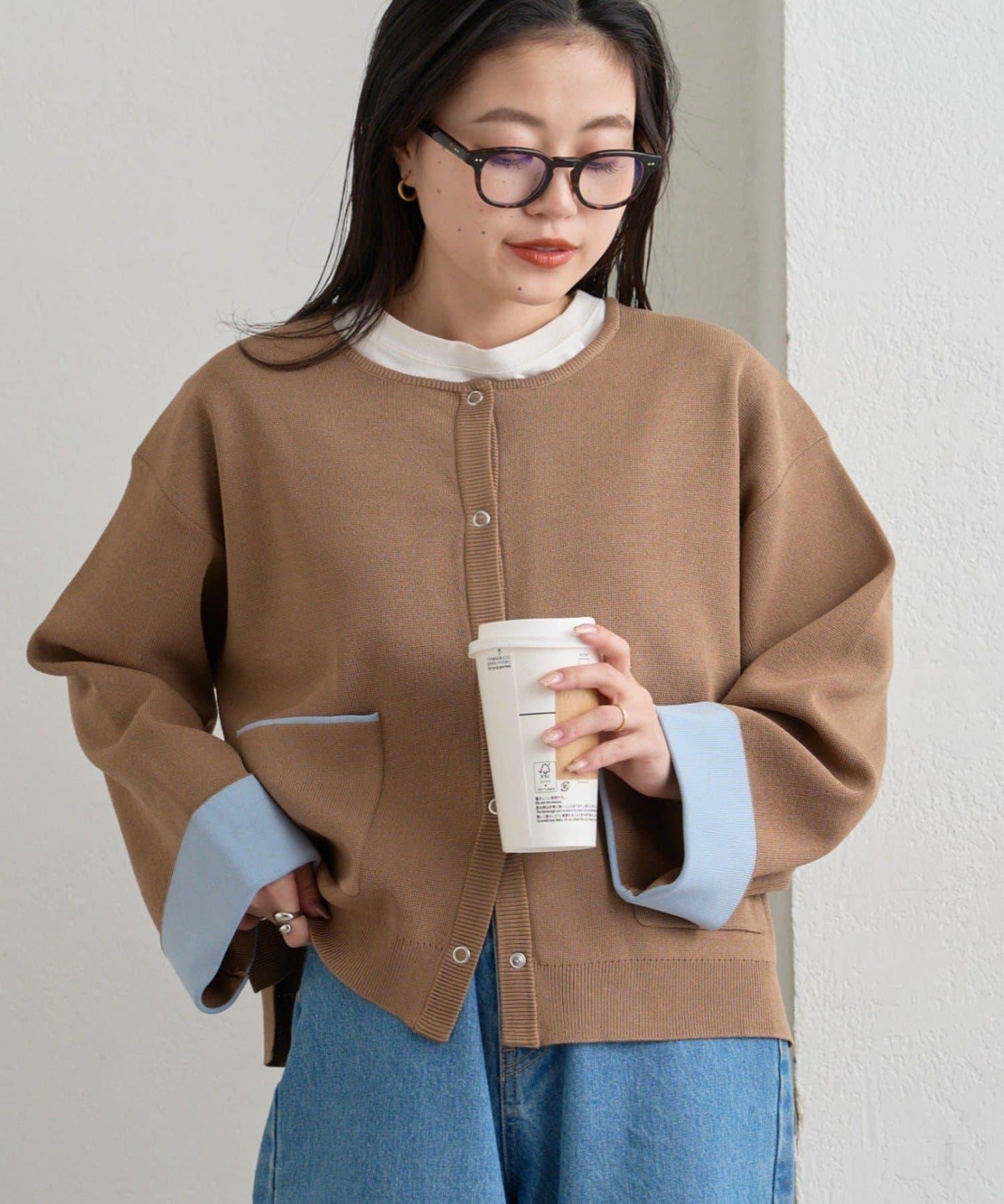 多功能 袖部配色 按扣 針織 開衫