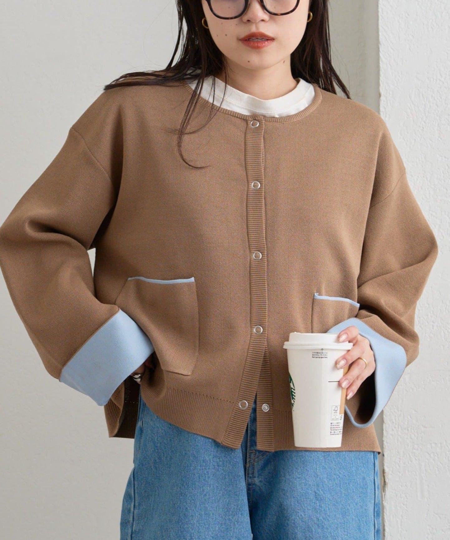 多功能 袖部配色 按扣 針織 開衫