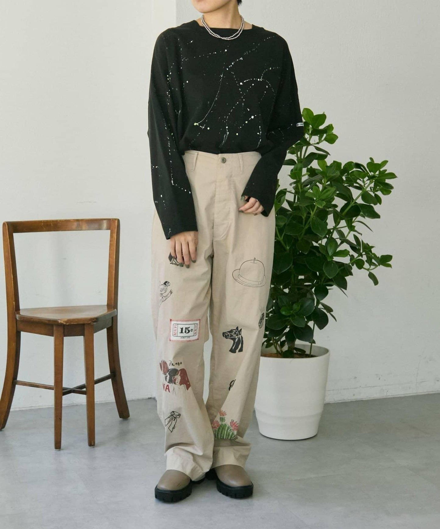 《綿100%》 MONT KEMMEL×SUM1 STYLE 塗繪圖案 長袖T恤