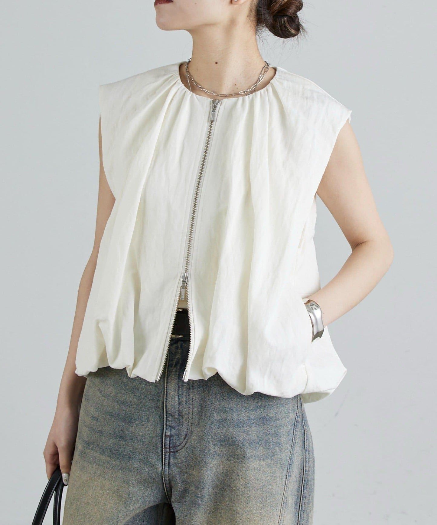 雙拉鍊 氣球廓形 馬甲