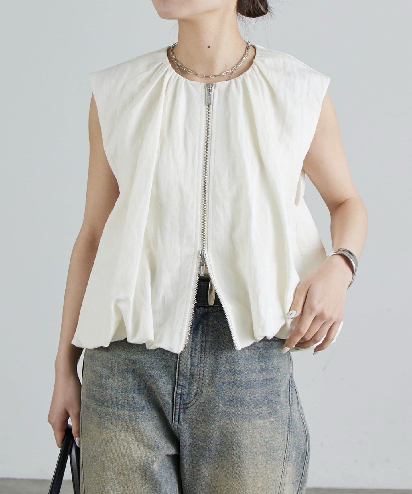 雙拉鍊 氣球廓形 馬甲