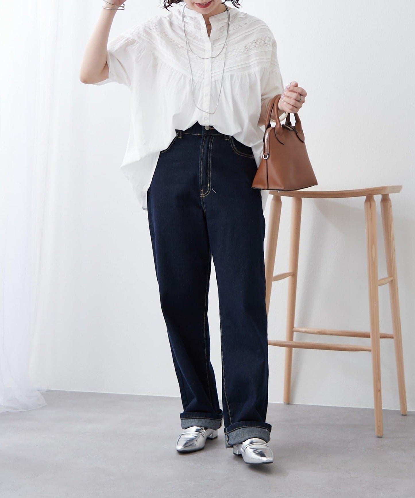 【NAO】 打褶蕾絲前扣襯衫