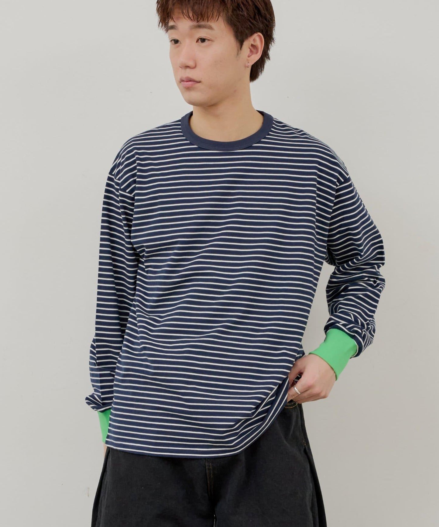 WHIMSIC 拼色條紋長袖T恤