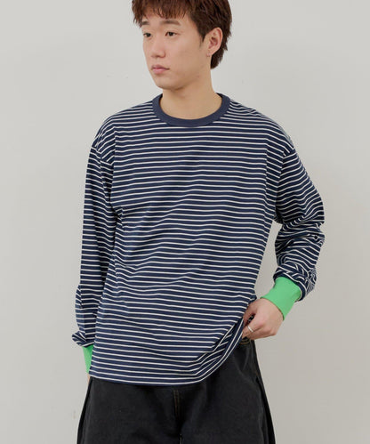 WHIMSIC 拼色條紋長袖T恤