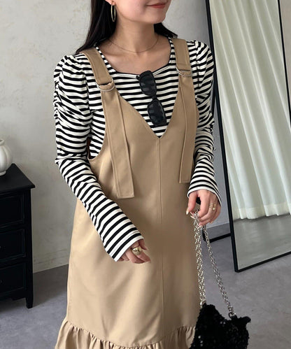 袖部抽褶 條紋褶皺 上衣
