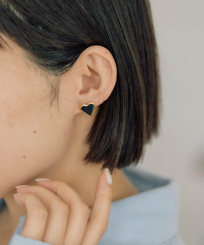 《金屬アレルギー対応/ステンレス》 平面色愛心 耳釘