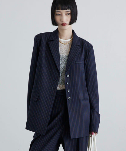 後拉鍊單排扣夾克