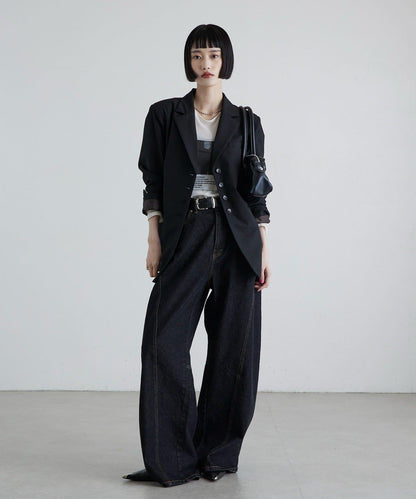 後拉鍊單排扣夾克