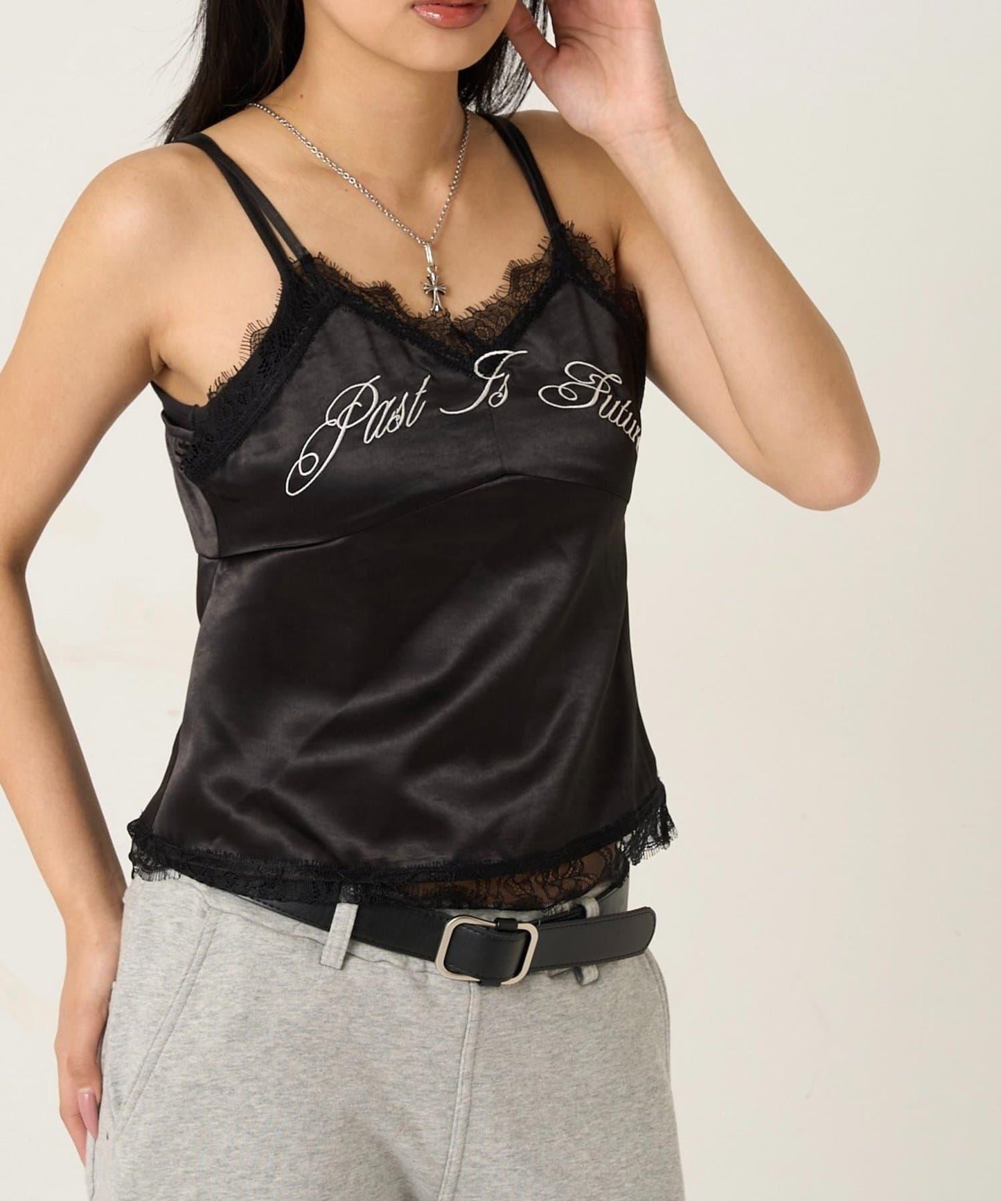 EMBROIDERED LOGO SATIN SLIP CAMI 吊帶上衣
