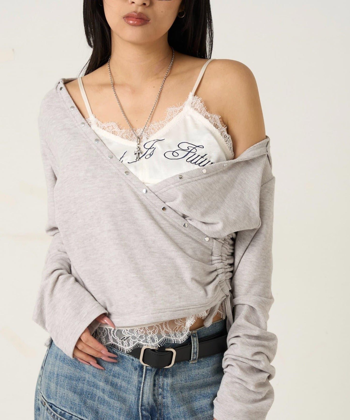 EMBROIDERED LOGO SATIN SLIP CAMI 吊帶上衣