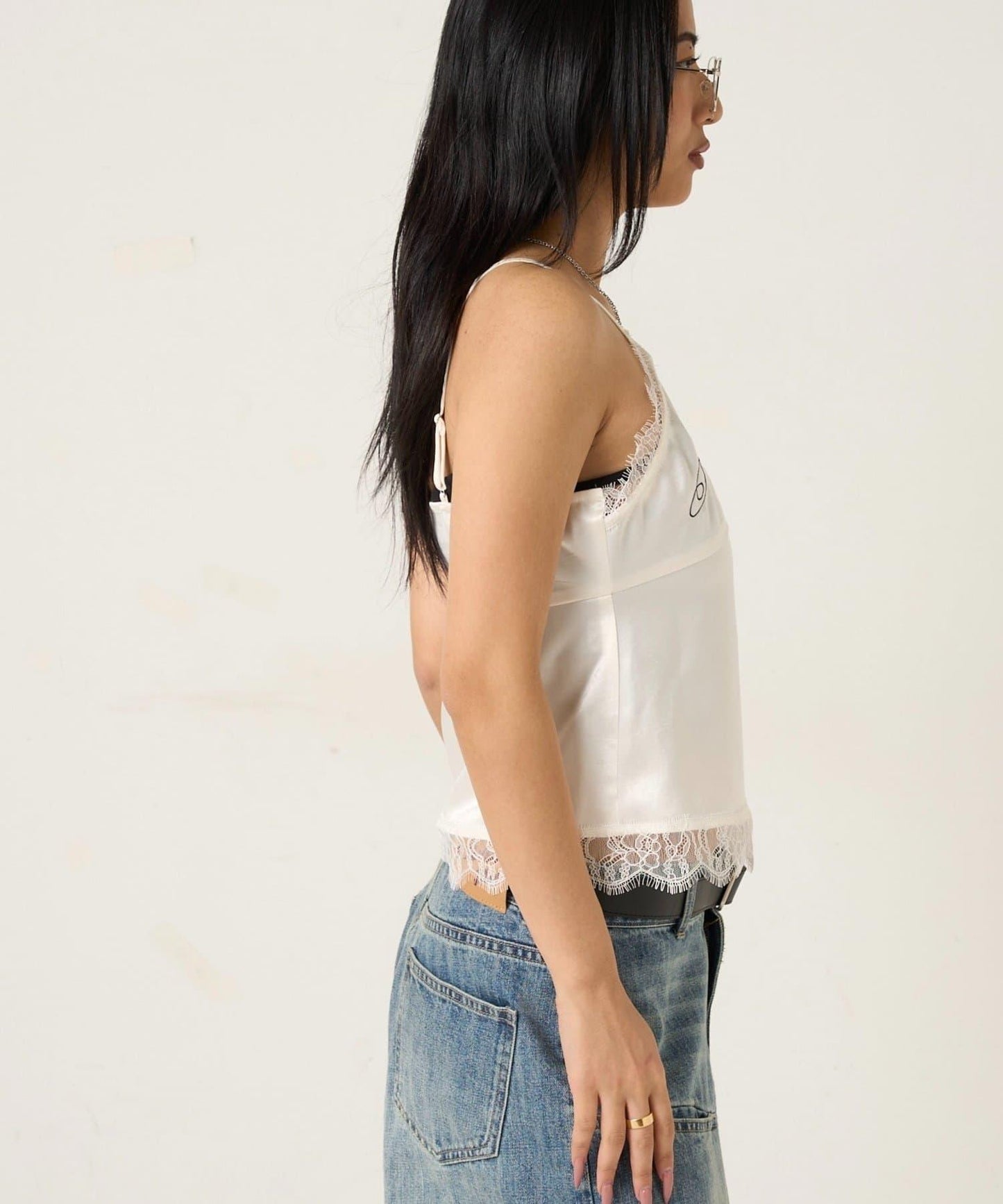 EMBROIDERED LOGO SATIN SLIP CAMI 吊帶上衣