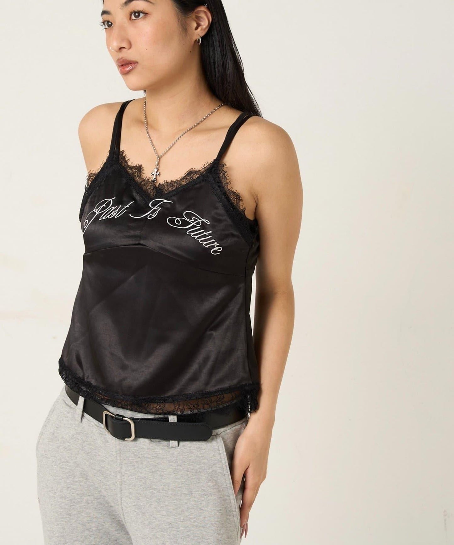 EMBROIDERED LOGO SATIN SLIP CAMI 吊帶上衣