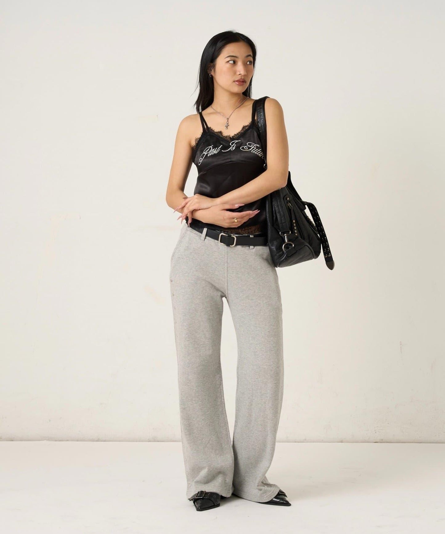 EMBROIDERED LOGO SATIN SLIP CAMI 吊帶上衣