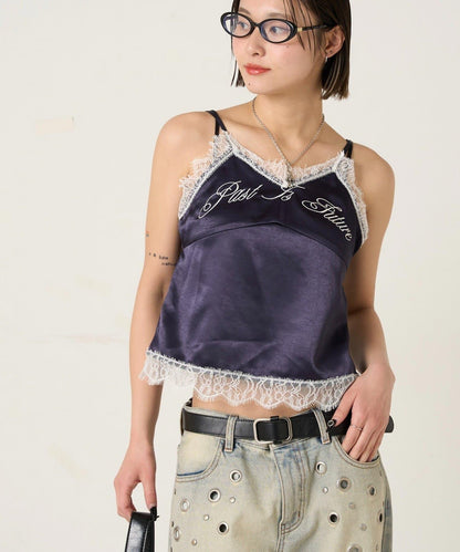 EMBROIDERED LOGO SATIN SLIP CAMI 吊帶上衣