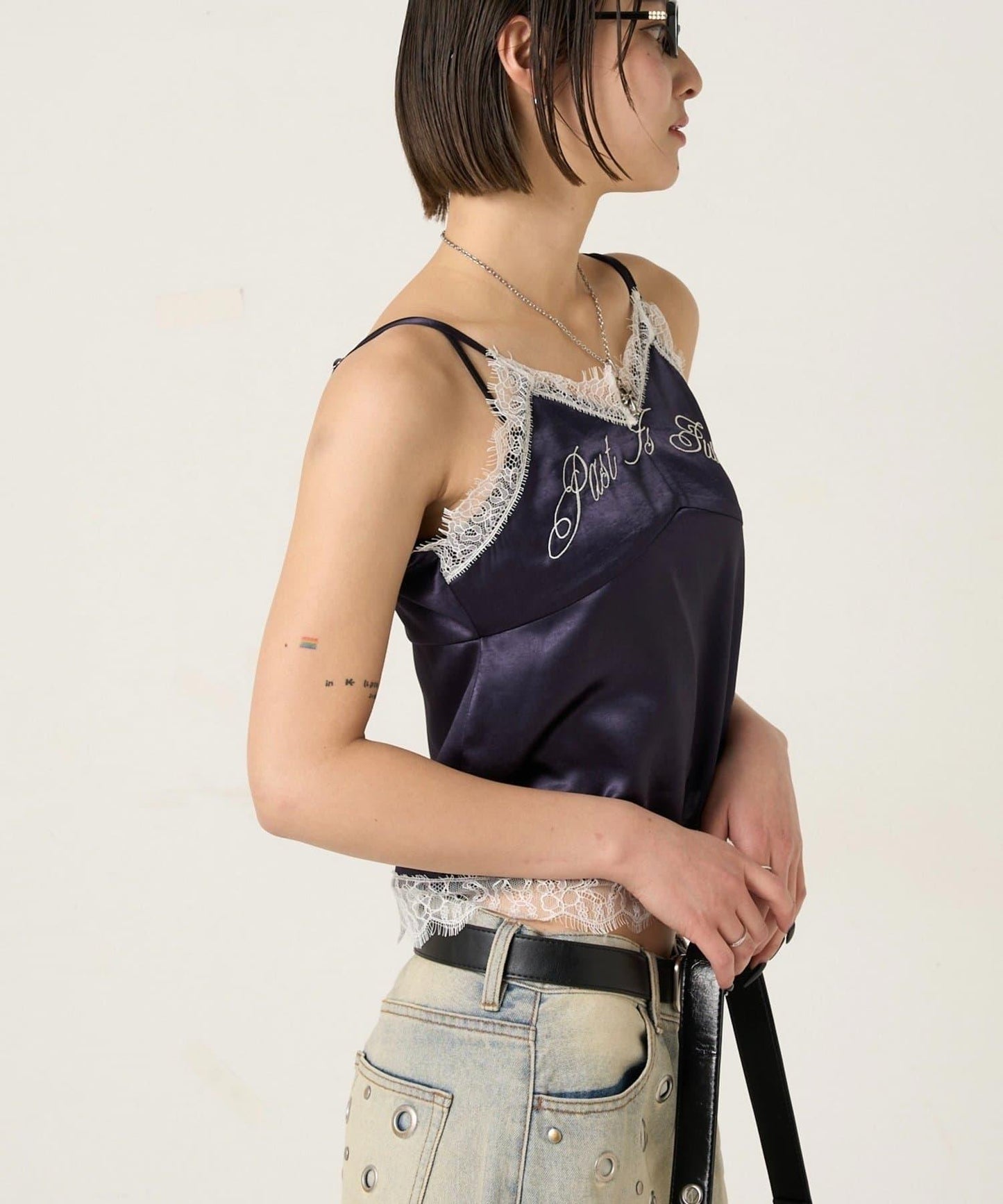 EMBROIDERED LOGO SATIN SLIP CAMI 吊帶上衣