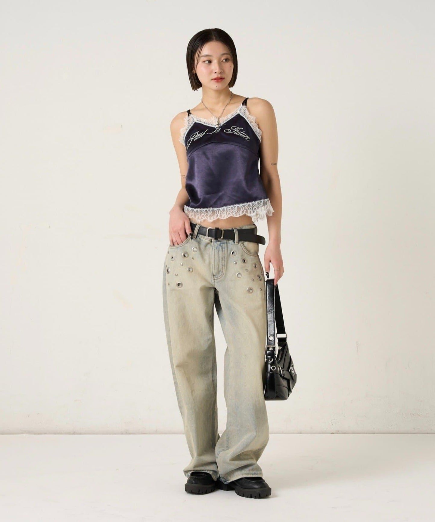 EMBROIDERED LOGO SATIN SLIP CAMI 吊帶上衣