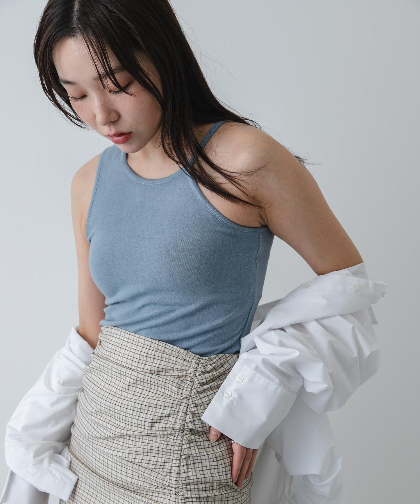 不對稱領 帶胸墊 吊帶背心