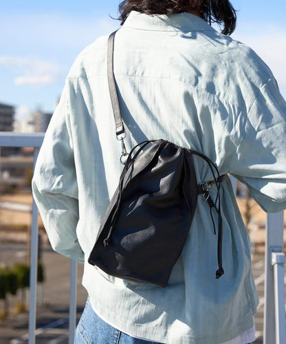撥水牛皮 豎款束口 2WAY Leather Shoulder Bag 3 單肩包