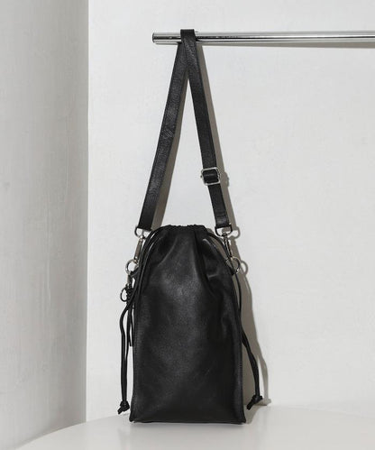 撥水牛皮 豎款束口 2WAY Leather Shoulder Bag 3 單肩包
