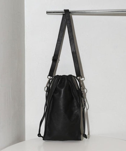 撥水牛皮 豎款束口 2WAY Leather Shoulder Bag 3 單肩包