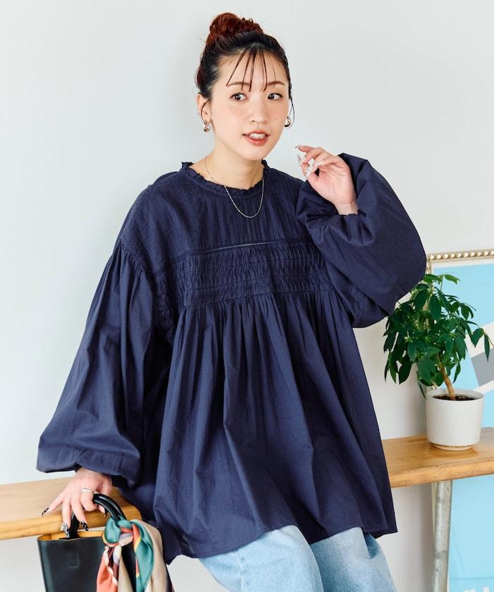 印度風壓褶抽褶長袖襯衫