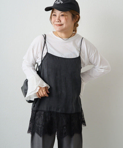 緞面拼蕾絲 疊穿設計 吊帶背心