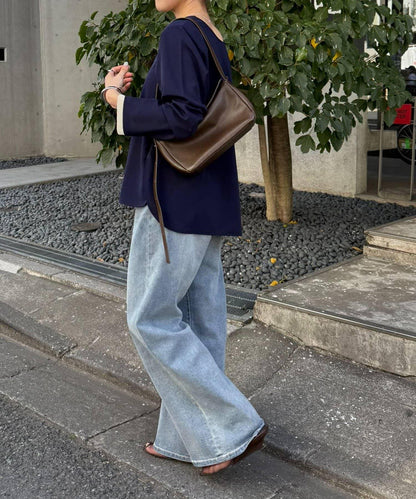 彈力袖部透紗拼接雪紡長袖T恤
