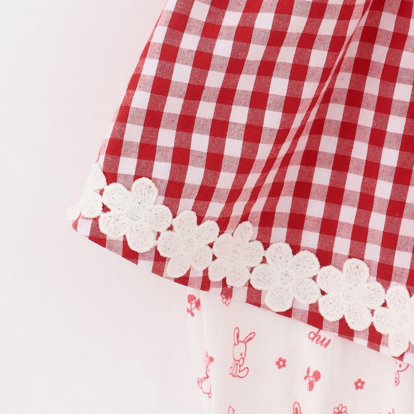 兔子玩偶裝飾 格紋 圍兜連體衣