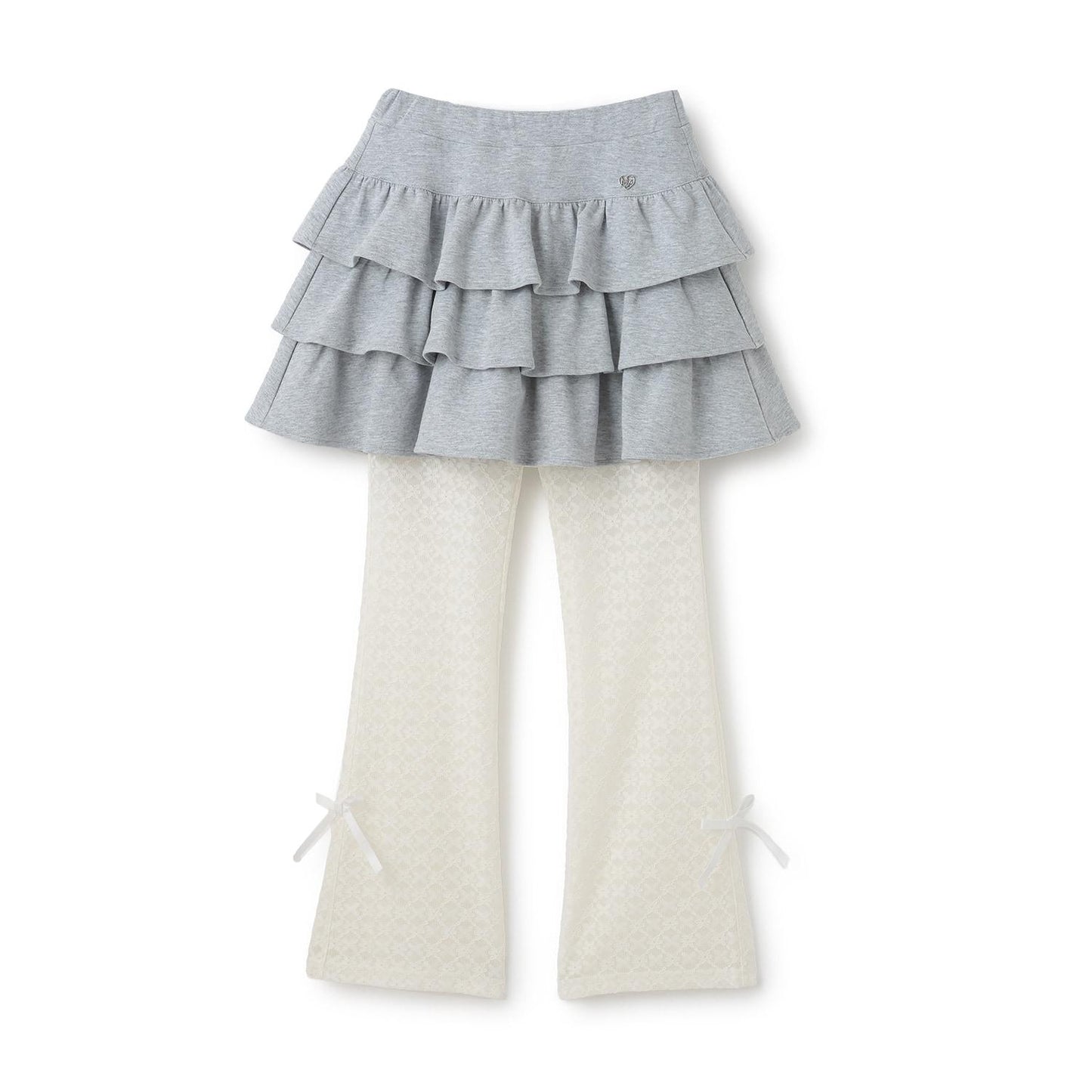 荷葉邊層疊設計 蕾絲拼接 半身裙與蕾絲褲套裝