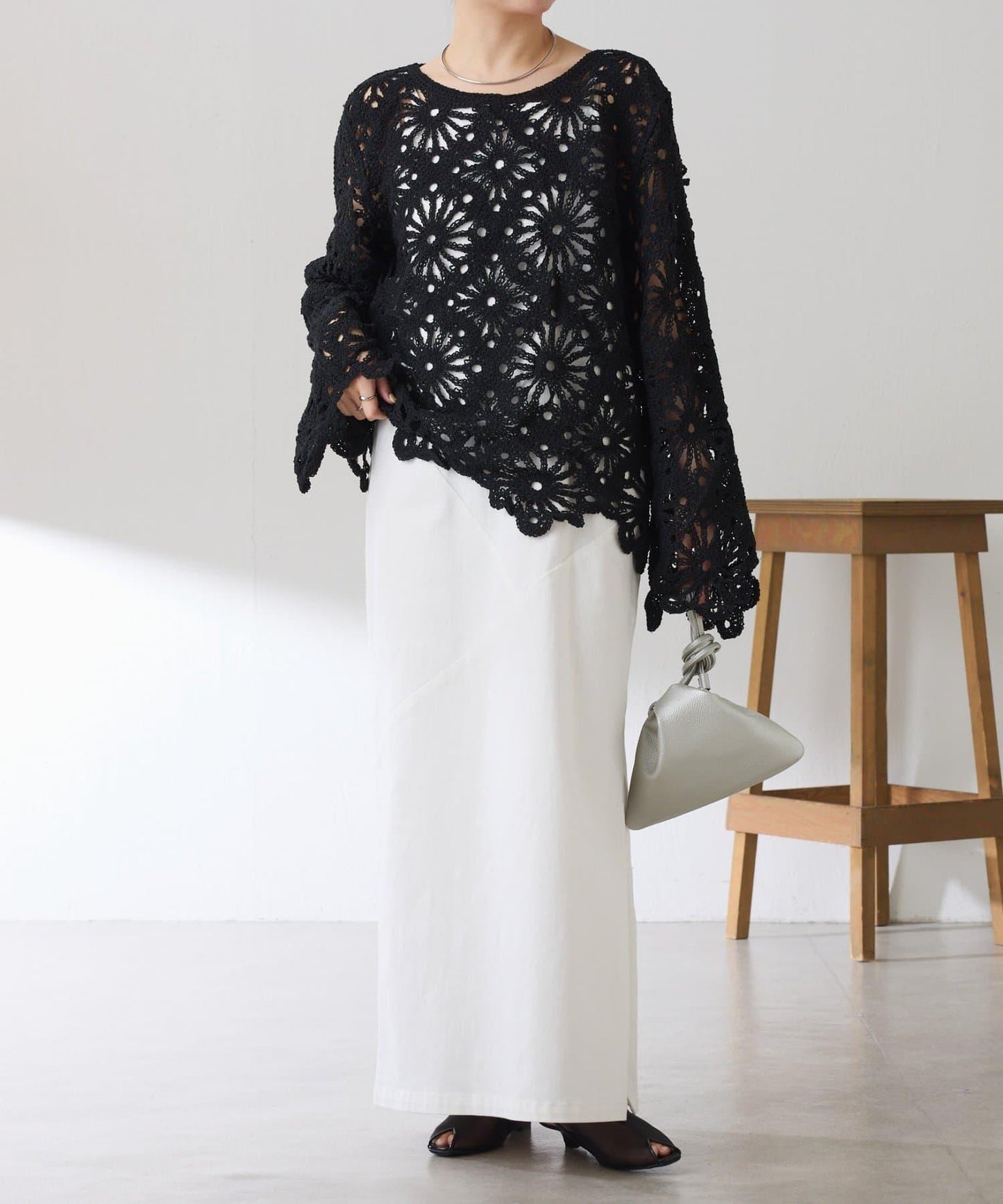 花卉圖案鉤織針織上衣