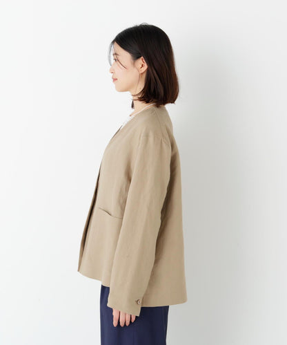 苧麻帆布無領夾克