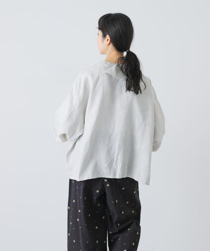 亞麻荷葉邊領襯衫