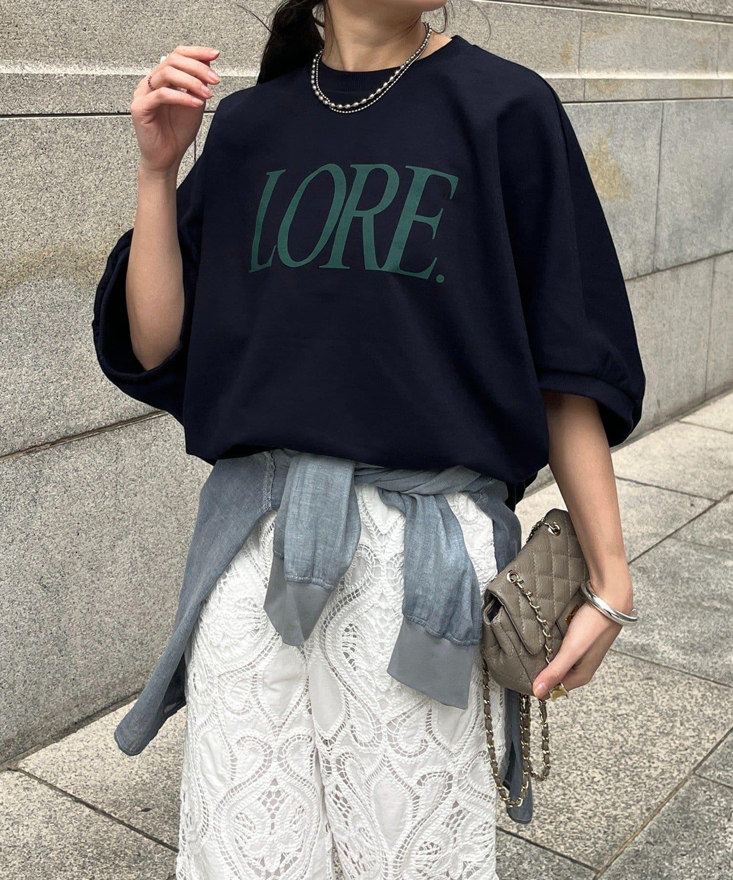 LORE印花蝙蝠袖套頭上衣