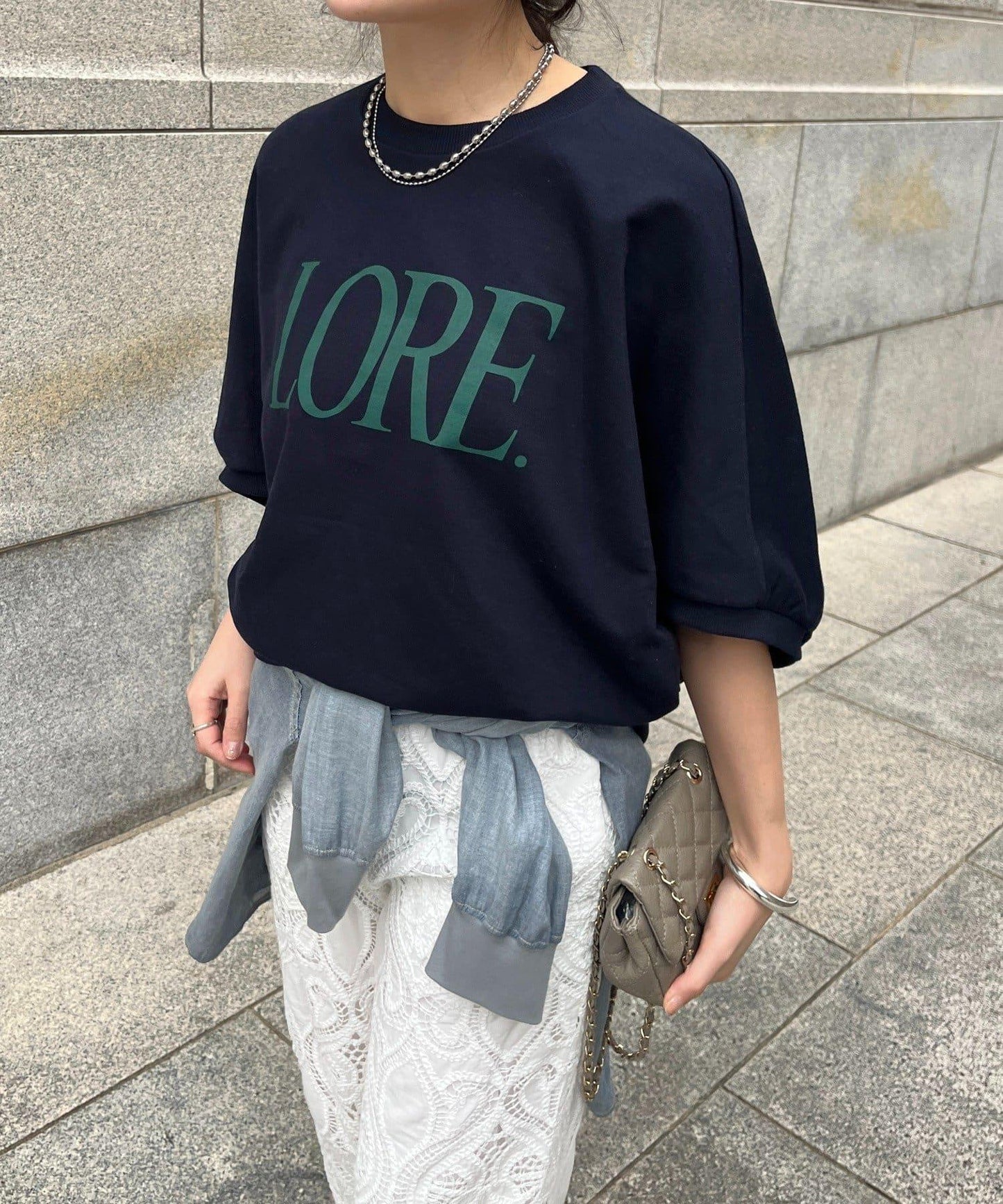 LORE印花蝙蝠袖套頭上衣